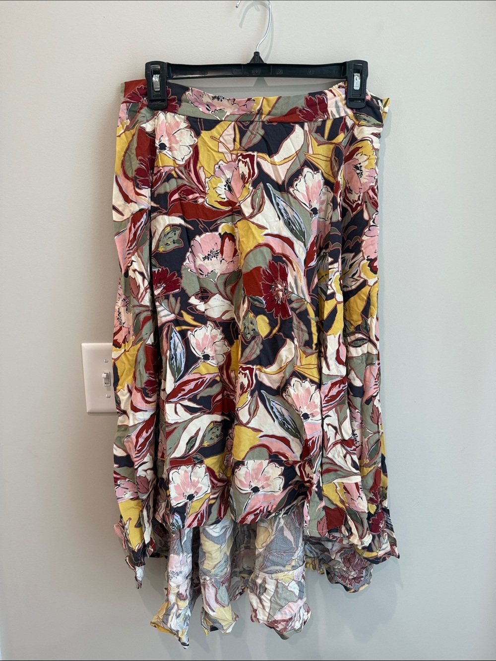 ARULA Floral High-Low Skirt in Mustard, Pink & Burgundy